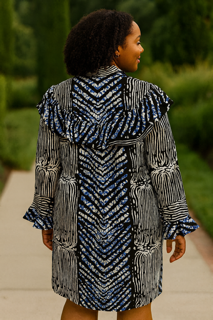 Indigo Ruffle Shirt Dress