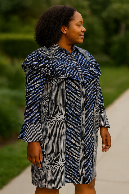 Indigo Ruffle Shirt Dress