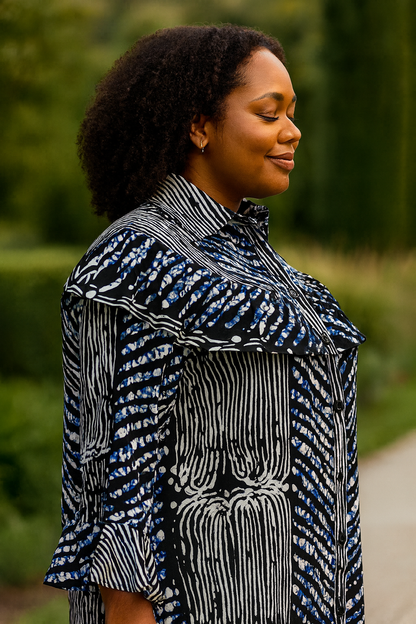 Indigo Ruffle Shirt Dress