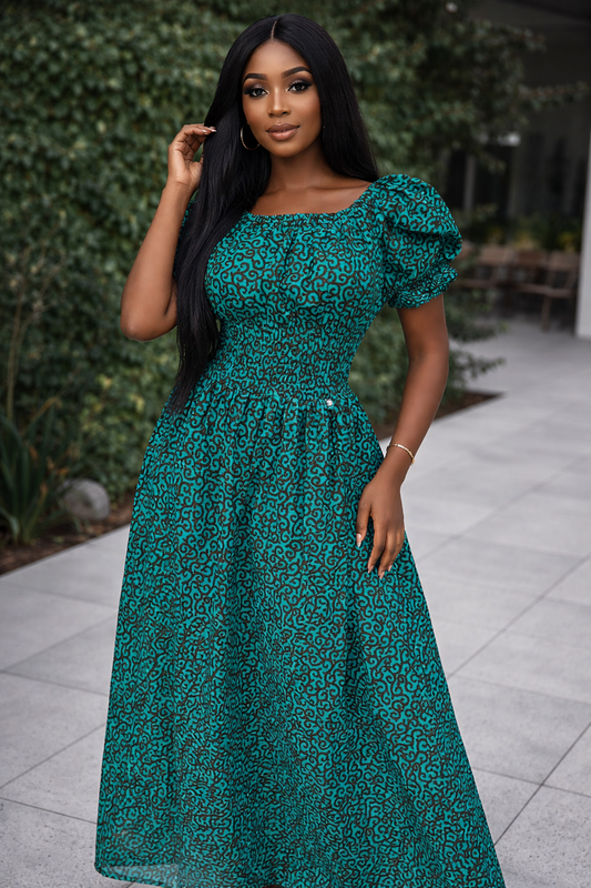 AfroChic Puff Sleeves Dress