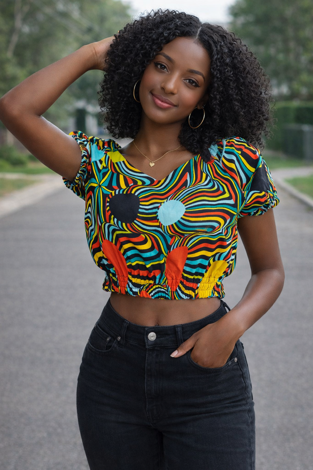 Rainbow Ripple Ankara Crop Top