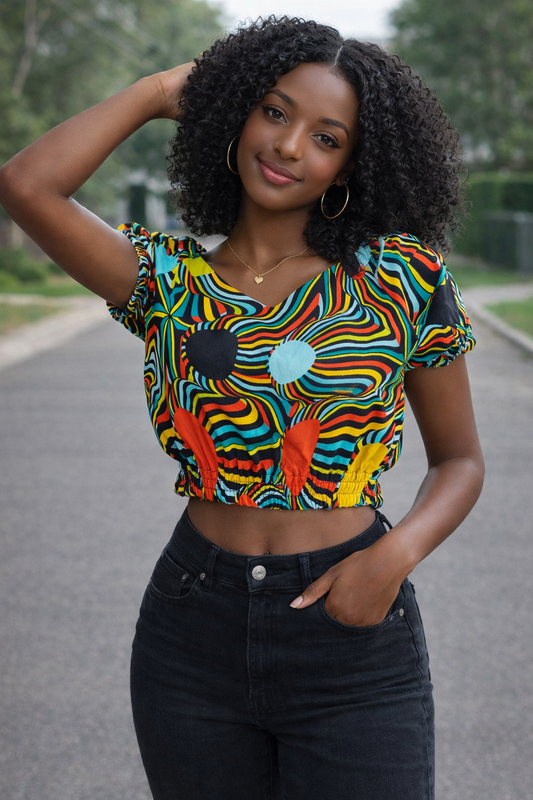 Rainbow Ripple Ankara Crop Top