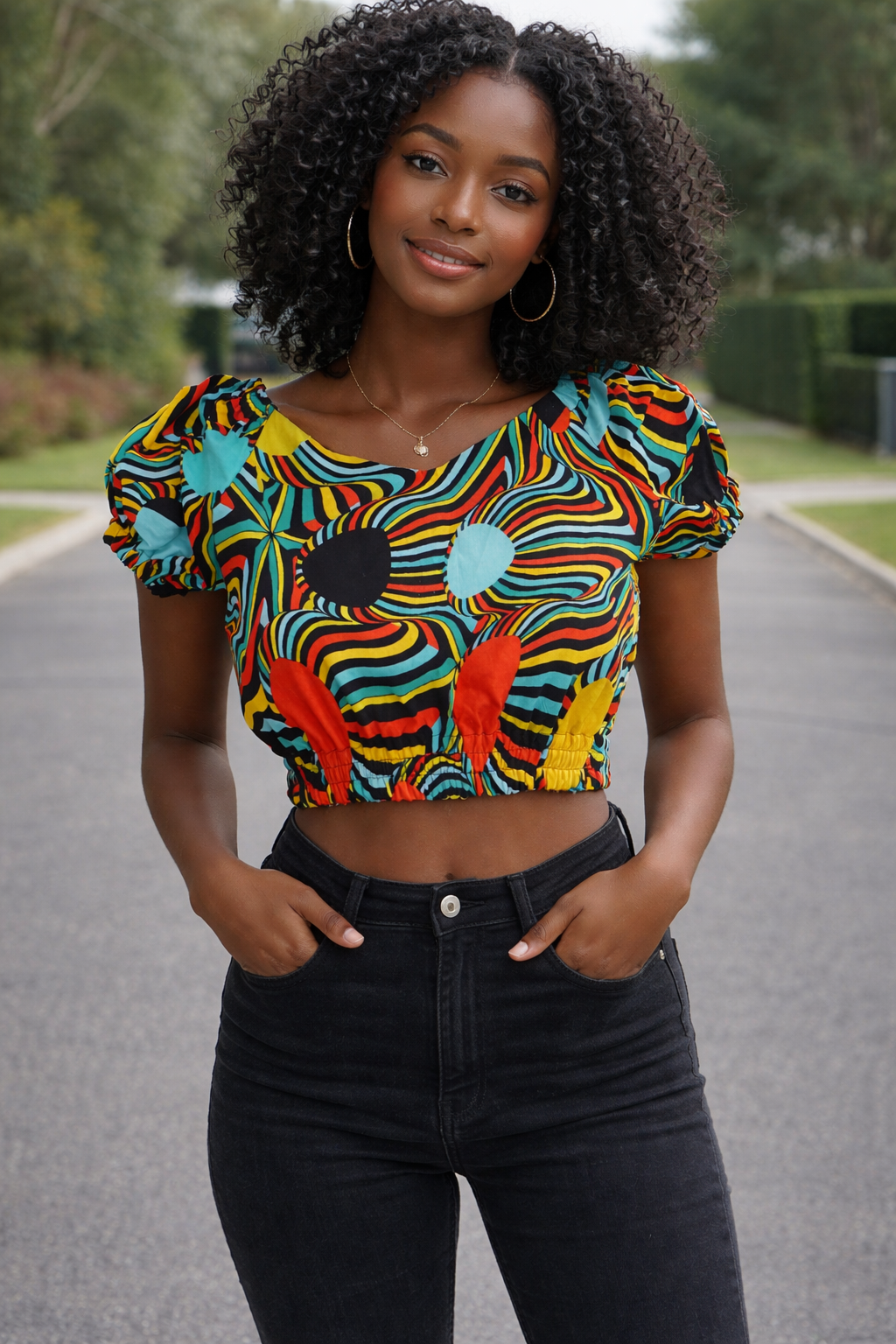 Rainbow Ripple Ankara Crop Top