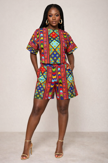 Ankara Two-Piece Shorts Set
